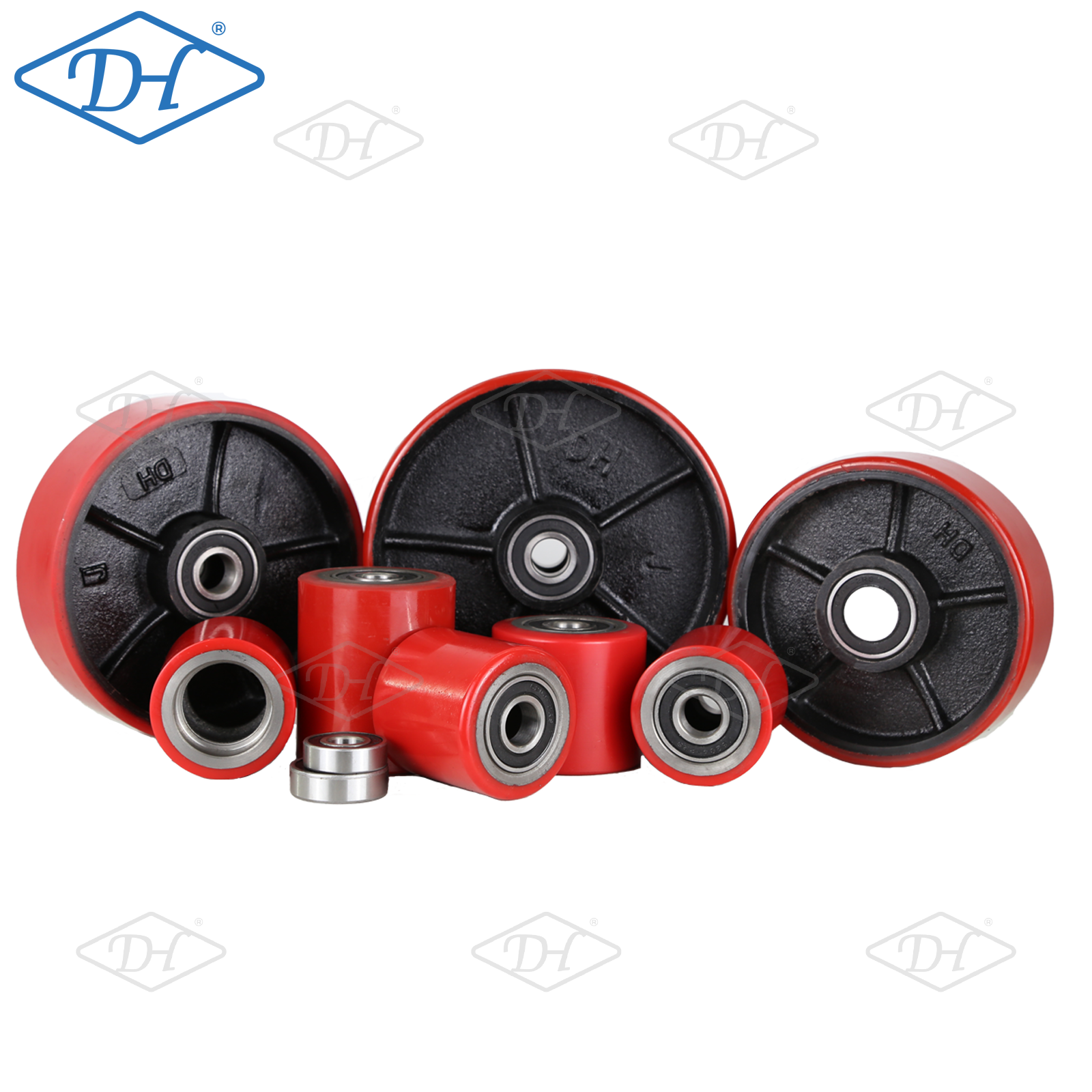 150x47 Yellow Iron Core PU Wheel Ball Bearing Sealed Bearings Heavy Duty Steering Bearing Roller For Xilin Manual Pallet Jack