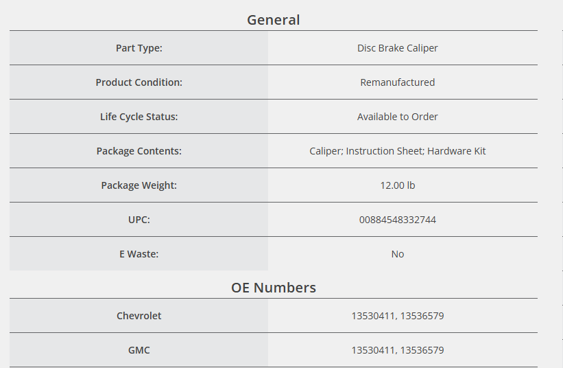 Brake Caliper Specification Feature 1