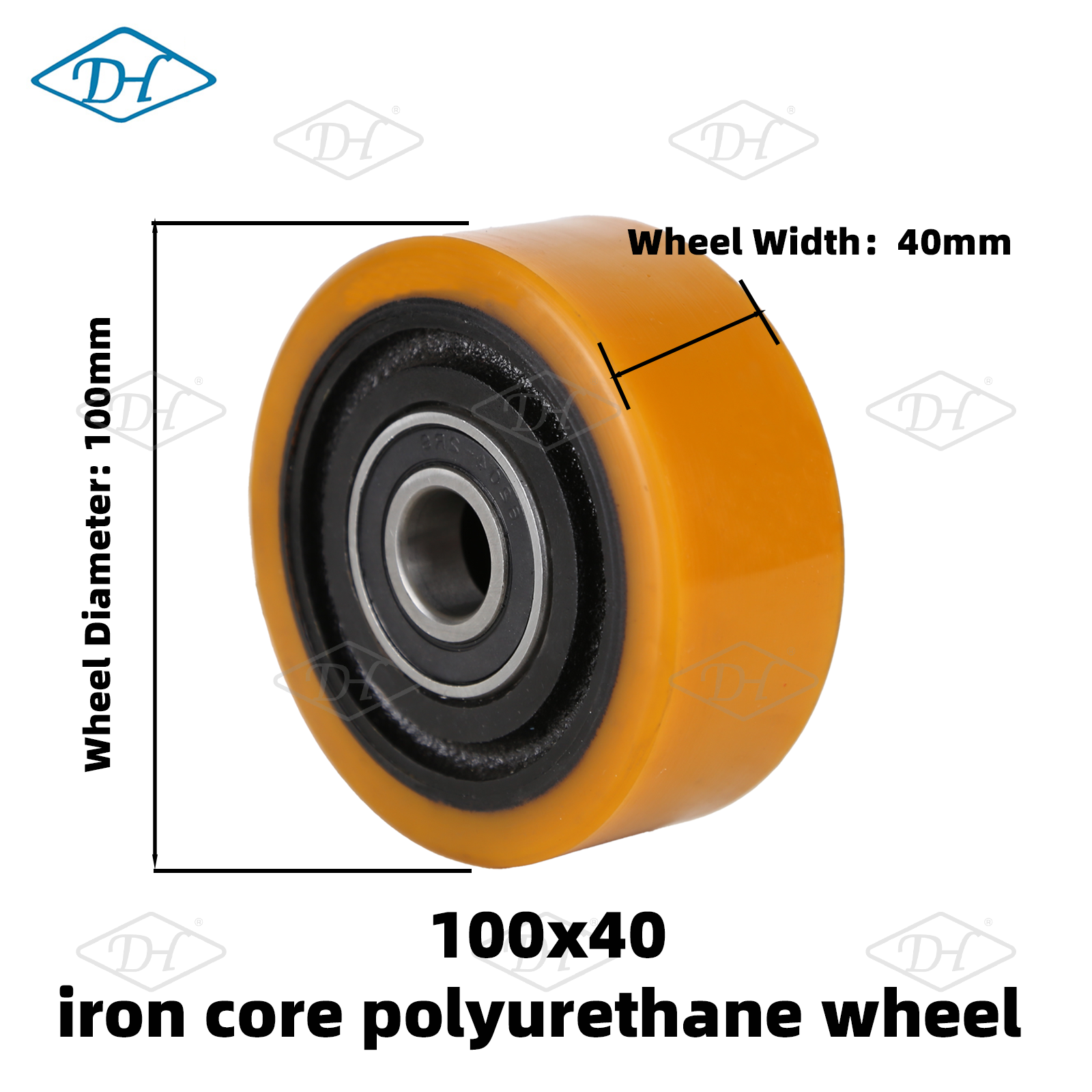 100*40 Iron Core Polyurethane Wheel Ball Bearing Yellow Sealed Bearings Durable Maintenance Free Silent Operation Forklift Wheel