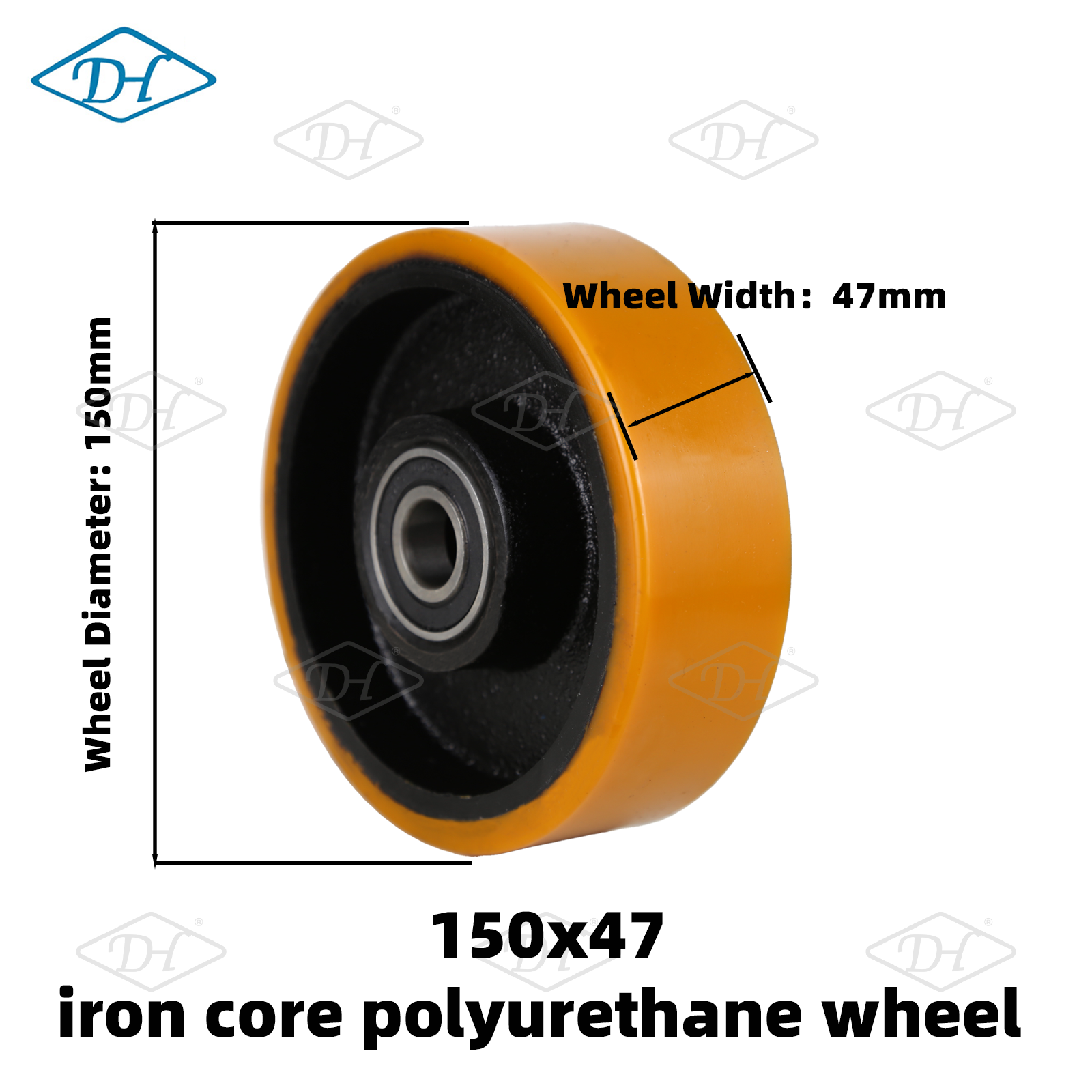 150x47 Yellow Iron Core PU Wheel Ball Bearing Sealed Bearings Heavy Duty Steering Bearing Roller For Xilin Manual Pallet Jack