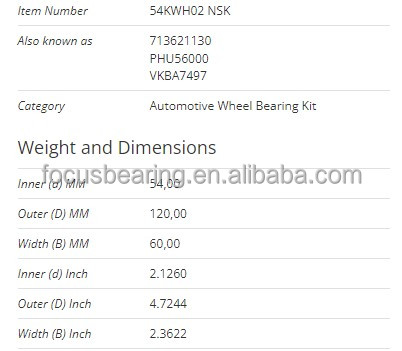 Wheel Bearing Hub 54KWH02 Data